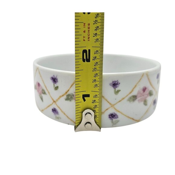 Hand-Painted Floral Porcelain Trinket Box With Gold Accents & Lid - Picture 11 of 15